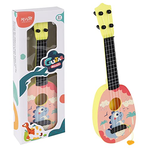 TSLBW 43 cm Gitarre für Kinder, Mini-Gitarre Ukulele Gitarre Spielzeug mit 4 verstellbaren Saiten Mini-Gitarre und Plektren Pink von TSLBW