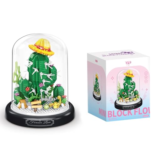 TSLBW Blumenstrauß Baukasten Künstliche Blumen Bauklotz Spielzeug mit Deckel Home Office Decor Geschenkidee für Frauen, Männer, Muttertag, Valentinstag, Geburtstag (Kaktus) von TSLBW