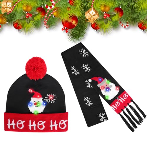 TSLBW Kinder Wintermütze Schal Set - Weihnachtsmütze Mit LED Licht - Weihnachtsmann Mütze - Warme Wintermütze für Winter Weihnachten Party TSLBW Kinder Wintermütze Schal Set - Weihnachtsmütze Mit LED Licht - Weihnachtsmann Mütze - Warme Wintermütze für Winter Weihnachten Party von TSLBW