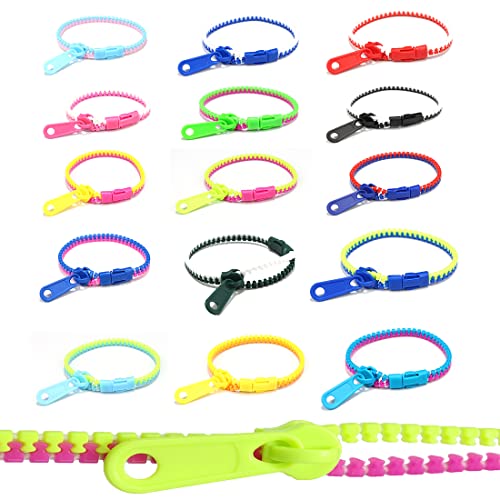 TSLRSA 15 Pcs Armbänder mit Reißverschluss in verschiedenen Farben, Partyarmbänder mit Reißverschluss, Freundschaftsarmbänder für Kinder, Geburtstagsgeschenke für Jungen und Mädchen von TSLRSA