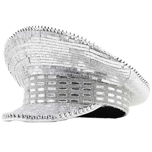 Silberner Kapitän für Hochzeit, Maskerade, Karneval, Party, Hut, Damen, Braut, flacher Hut, Rollenspiel, Sergeant-Hut Silberner Kapitän für Hochzeit, Maskerade, Karneval, Party, Hut, Damen, Braut, flacher Hut, Rollenspiel, Sergeant-Hut von TSMORY