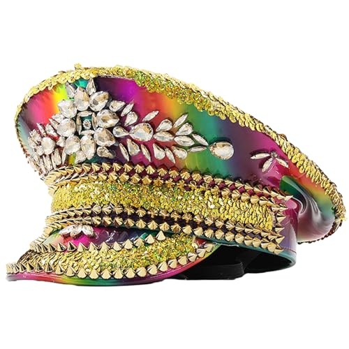 TSMORY Bejeweled Strass Kapitän Hut Bunter Hut für Junggesellinnenabschied Sergeant Hut vielseitig für Clubbühne TSMORY Bejeweled Strass Kapitän Hut Bunter Hut für Junggesellinnenabschied Sergeant Hut vielseitig für Clubbühne von TSMORY