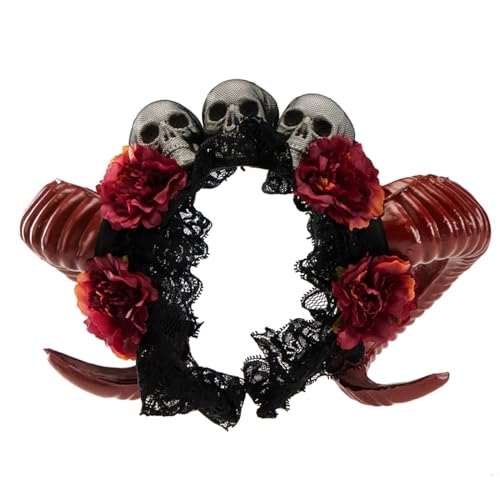TSMORY Dark Series Haarreif aus Ziegenhorn, für Halloween, Spitze, Totenkopf, Blume, Haarreif, Party, Kopfschmuck, Bühnenhaarband, Cosplay, Kopfbedeckung TSMORY Dark Series Haarreif aus Ziegenhorn, für Halloween, Spitze, Totenkopf, Blume, Haarreif, Party, Kopfschmuck, Bühnenhaarband, Cosplay, Kopfbedeckung von TSMORY