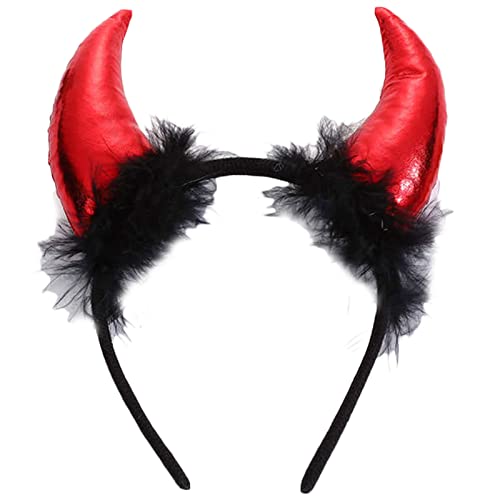 TSMORY Modische Kopfbedeckung, Halloween, kurzes Horn-Stirnband, glänzendes Tuch, Haarreif, Cosplay-Kostüm, Hexen-Kopfschmuck, Zubehör für Mädchen von TSMORY
