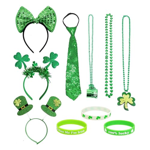 TSMORY Modische Kopfbedeckung, Kobold, Krawatte, Armband, Stirnband, Kleeblatt, Halskette, Kopfbedeckung, Halskette, Foto-Requisiten, irischer Tag, Party, Cosplay-Zubehör TSMORY Modische Kopfbedeckung, Kobold, Krawatte, Armband, Stirnband, Kleeblatt, Halskette, Kopfbedeckung, Halskette, Foto-Requisiten, irischer Tag, Party, Cosplay-Zubehör von TSMORY