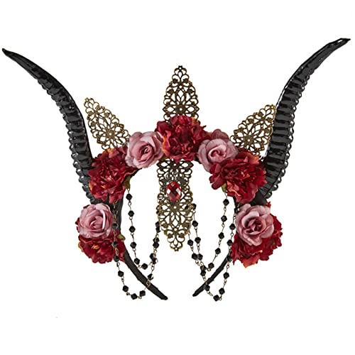 TSMORY Modische Kopfbedeckung, Schafhorn, Stirnband, Rosendekoration, Wald, Tierfotografie, Requisiten, Teufel, Cosplay, Kostüme, Halloween, Haarreifen TSMORY Modische Kopfbedeckung, Schafhorn, Stirnband, Rosendekoration, Wald, Tierfotografie, Requisiten, Teufel, Cosplay, Kostüme, Halloween, Haarreifen von TSMORY