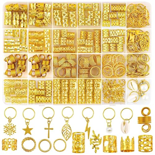 TSMORY Modische Kopfbedeckung, goldene ethnische Haarperlen, lose Spule, Haarschmuck für Zöpfe, Haarringe, Dreadlock-Perlen, Zopfringe, Haarspange, Zopf-Clip von TSMORY