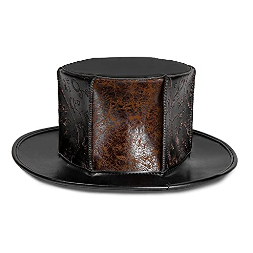 TSMORY Retro Doktor Hut PU Leder Schwarz Flat Top Hexenhut Halloween von TSMORY
