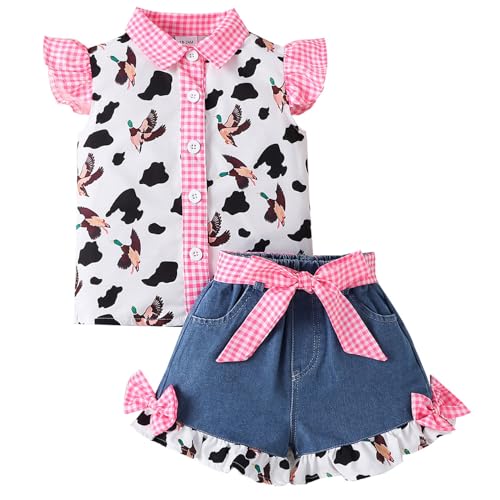 TSSOE Cowgirl Kostüm Set Kleinkind Mädchen Wildwest Hippie Kleidung Baby Halloween Karneval Party Verkleidung Rosa Vogel 92-98 von TSSOE
