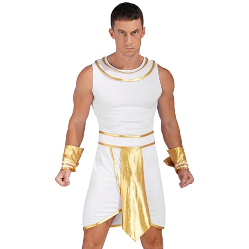 TSSOE Erwachsener Kaiser Römer Kostüm Griechischer Gott Kostüm Karneval Kostüm Römische Toga Erwachsene Toga Kostüm Tunika mit/ohne Zubehör Weiß F 3XL von TSSOE