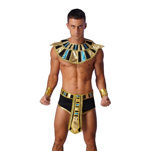 TSSOE Herren Pharaonen-Kostüm Zubehör Set Rock mit Gürtel Halskragen Armmanschetten Erwachsene Cosplay Halloween Kostüm Requisiten Typ B 3XL von TSSOE