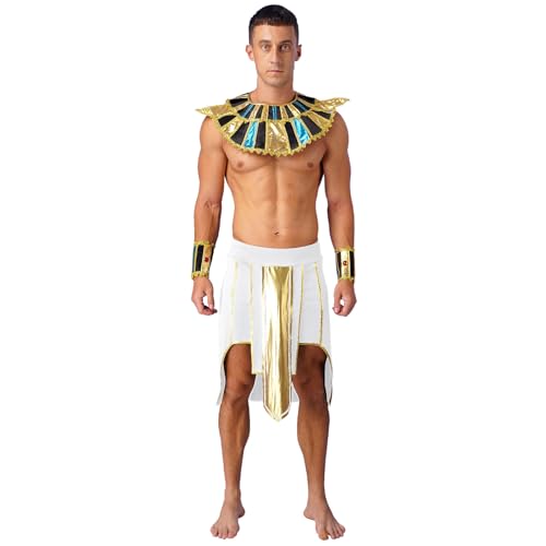 TSSOE Herren Pharaonen-Kostüm Zubehör Set Rock mit Gürtel Halskragen Armmanschetten Erwachsene Cosplay Halloween Kostüm Requisiten Weiß D XXL von TSSOE
