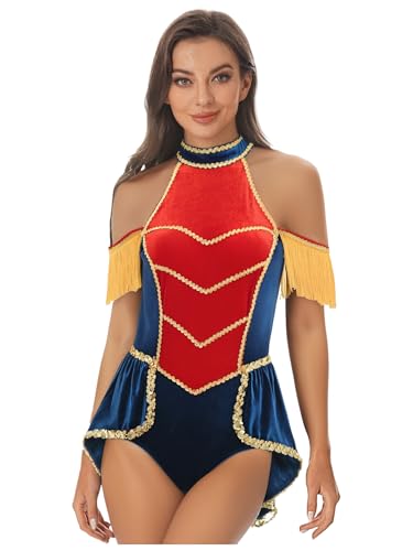 TSSOE Zirkusdirektorin Kostüm Für Damen Ärmellos Samt Body Mit Quasten Zirkusdirektorin Verkleidung Karneval Cosplay Fasching Bühnenkostüm Rot Blau M TSSOE Zirkusdirektorin Kostüm Für Damen Ärmellos Samt Body Mit Quasten Zirkusdirektorin Verkleidung Karneval Cosplay Fasching Bühnenkostüm Rot Blau M von TSSOE