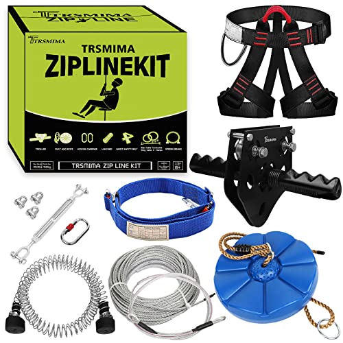 Trsmima Zipline Kit für Hinterhöfe – 45,7 m Seilbahn für Kinder und Erwachsene – Backyard Kids Zipline Kits mit Sicherheitsgurt und Edelstahl – Federbremse, Trolley und Sitz Trsmima Zipline Kit für Hinterhöfe – 45,7 m Seilbahn für Kinder und Erwachsene – Backyard Kids Zipline Kits mit Sicherheitsgurt und Edelstahl – Federbremse, Trolley und Sitz von TT TRSMIMA
