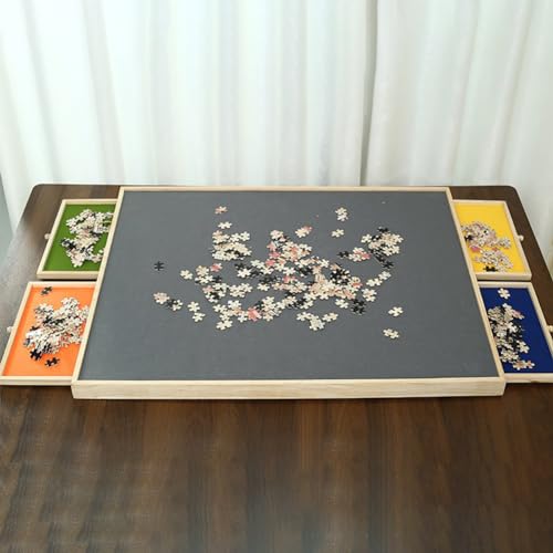 TT-YEC Home Holz Puzzle-Tisch, Tragbare Puzzlematte Für Erwachsene, Puzzle-Board Mit 4 Schubladen, Flache Arbeitsfläche Kann 1000-1500 Stück Rätsel Halten von TT-YEC