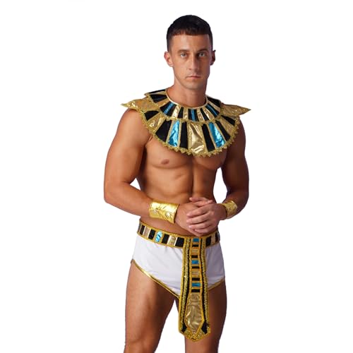 TTAO Ägyptisches Pharao Kostüm Für Herren Rock mit Armbänder Zubehör Halloween Fasching Karneval Antike König Cosplay Outfit Wetlook Unterwäsche Typ A 3XL von TTAO