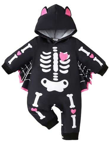 TTAO Baby Mädchen Jungen Halloween Fledermaus Kostüm Schädel Skelett Body Overall Batman-Verkleidung Cosplay Faschingskostüm Schwarz A 86-92 TTAO Baby Mädchen Jungen Halloween Fledermaus Kostüm Schädel Skelett Body Overall Batman-Verkleidung Cosplay Faschingskostüm Schwarz A 86-92 von TTAO