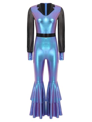 TTAO Damen 70er 80er Disco Kostüm Jumpsuit Langarm Ganzkörperanzug mit Schlaghose Vintage Festliches Overall Für Karneval Cosplay Party Farbverlauf Blau XXL TTAO Damen 70er 80er Disco Kostüm Jumpsuit Langarm Ganzkörperanzug mit Schlaghose Vintage Festliches Overall Für Karneval Cosplay Party Farbverlauf Blau XXL von TTAO