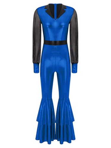 TTAO Damen 70er 80er Disco Kostüm Jumpsuit Langarm Ganzkörperanzug mit Schlaghose Vintage Festliches Overall Für Karneval Cosplay Party Königsblau XXL TTAO Damen 70er 80er Disco Kostüm Jumpsuit Langarm Ganzkörperanzug mit Schlaghose Vintage Festliches Overall Für Karneval Cosplay Party Königsblau XXL von TTAO