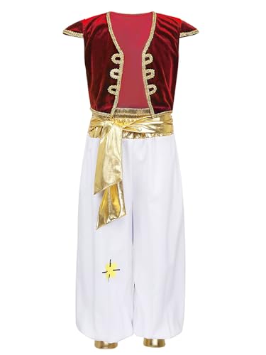 TTAO Kinder Junge Arabischer Prinz Kostüm HalloweenFasching Karneval Verkleidung Ärmellose Weste Tops + Pants + Gürtel Outfits Set Rot 152-164 TTAO Kinder Junge Arabischer Prinz Kostüm HalloweenFasching Karneval Verkleidung Ärmellose Weste Tops + Pants + Gürtel Outfits Set Rot 152-164 von TTAO