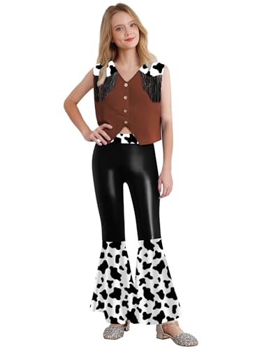 TTAO Kinder Mädchen Cowgirl Verkleidung Set Wildwest mit Metallic Schlaghose und Cowboy Hut Bandana Zubehör Halloween Fasching Party Verkleidung Dunkelbraun 146-152 TTAO Kinder Mädchen Cowgirl Verkleidung Set Wildwest mit Metallic Schlaghose und Cowboy Hut Bandana Zubehör Halloween Fasching Party Verkleidung Dunkelbraun 146-152 von TTAO