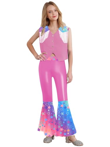 TTAO Kinder Mädchen Cowgirl Verkleidung Set Wildwest mit Metallic Schlaghose und Cowboy Hut Bandana Zubehör Halloween Fasching Party Verkleidung Rosa 146-152 TTAO Kinder Mädchen Cowgirl Verkleidung Set Wildwest mit Metallic Schlaghose und Cowboy Hut Bandana Zubehör Halloween Fasching Party Verkleidung Rosa 146-152 von TTAO