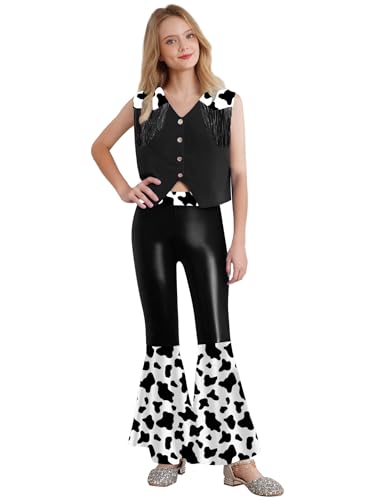 TTAO Kinder Mädchen Cowgirl Verkleidung Set Wildwest mit Metallic Schlaghose und Cowboy Hut Bandana Zubehör Halloween Fasching Party Verkleidung Schwarz 170 TTAO Kinder Mädchen Cowgirl Verkleidung Set Wildwest mit Metallic Schlaghose und Cowboy Hut Bandana Zubehör Halloween Fasching Party Verkleidung Schwarz 170 von TTAO