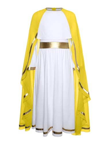 TTAO Kinder Mädchen Römische Griechische Göttin Kleider mit Trompetenärmel Farbblock Maxikleid Halloween Fasching Mottoparty Outfit Gelb 122-128 TTAO Kinder Mädchen Römische Griechische Göttin Kleider mit Trompetenärmel Farbblock Maxikleid Halloween Fasching Mottoparty Outfit Gelb 122-128 von TTAO