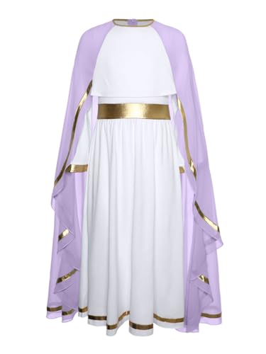 TTAO Kinder Mädchen Römische Griechische Göttin Kleider mit Trompetenärmel Farbblock Maxikleid Halloween Fasching Mottoparty Outfit Violett 146-152 TTAO Kinder Mädchen Römische Griechische Göttin Kleider mit Trompetenärmel Farbblock Maxikleid Halloween Fasching Mottoparty Outfit Violett 146-152 von TTAO