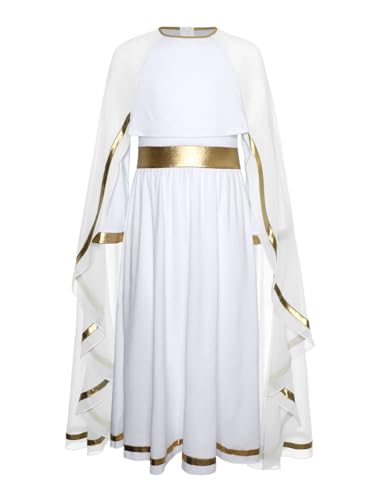 TTAO Kinder Mädchen Römische Griechische Göttin Kleider mit Trompetenärmel Farbblock Maxikleid Halloween Fasching Mottoparty Outfit Weiß 122-128 TTAO Kinder Mädchen Römische Griechische Göttin Kleider mit Trompetenärmel Farbblock Maxikleid Halloween Fasching Mottoparty Outfit Weiß 122-128 von TTAO