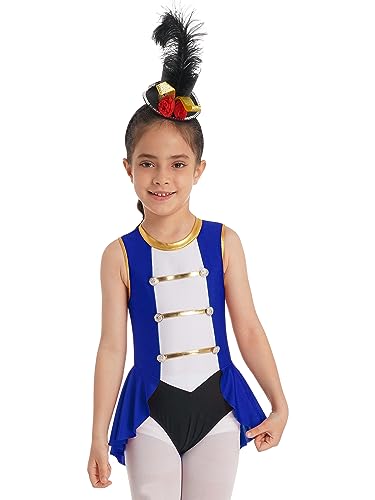 TTAO Kinder Mädchen Zirkus Kostüm Ärmellos Body mit Rock Cosplay Fasching Karneval Halloween Outfits Bühnenkostüm Königsblau 122-128 von TTAO