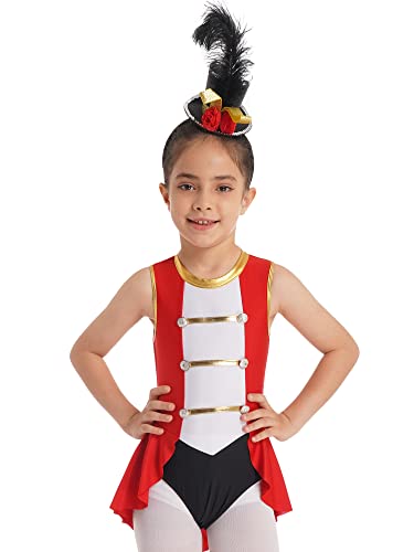 TTAO Kinder Mädchen Zirkus Kostüm Ärmellos Body mit Rock Cosplay Fasching Karneval Halloween Outfits Bühnenkostüm Rot 110-116 von TTAO
