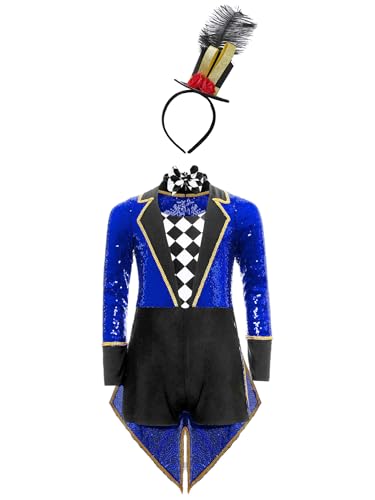TTAO Kinder Mädchen Zirkus Kostüm Mit Zylinder Hut Langarm Pailletten Tanzbody Trikotanzug Zirkusdirektor Cosplay Halloween Faschingkostüm Königsblau 158-164 TTAO Kinder Mädchen Zirkus Kostüm Mit Zylinder Hut Langarm Pailletten Tanzbody Trikotanzug Zirkusdirektor Cosplay Halloween Faschingkostüm Königsblau 158-164 von TTAO