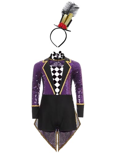 TTAO Kinder Mädchen Zirkus Kostüm Mit Zylinder Hut Langarm Pailletten Tanzbody Trikotanzug Zirkusdirektor Cosplay Halloween Faschingkostüm Lila 158-164 TTAO Kinder Mädchen Zirkus Kostüm Mit Zylinder Hut Langarm Pailletten Tanzbody Trikotanzug Zirkusdirektor Cosplay Halloween Faschingkostüm Lila 158-164 von TTAO