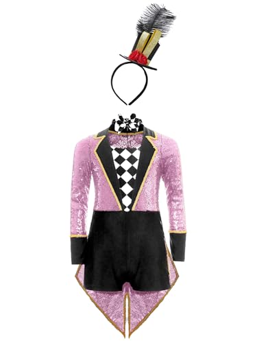 TTAO Kinder Mädchen Zirkus Kostüm Mit Zylinder Hut Langarm Pailletten Tanzbody Trikotanzug Zirkusdirektor Cosplay Halloween Faschingkostüm Rosa 158-164 TTAO Kinder Mädchen Zirkus Kostüm Mit Zylinder Hut Langarm Pailletten Tanzbody Trikotanzug Zirkusdirektor Cosplay Halloween Faschingkostüm Rosa 158-164 von TTAO