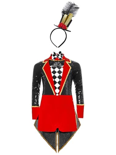 TTAO Kinder Mädchen Zirkus Kostüm Mit Zylinder Hut Langarm Pailletten Tanzbody Trikotanzug Zirkusdirektor Cosplay Halloween Faschingkostüm Schwarz 134-140 TTAO Kinder Mädchen Zirkus Kostüm Mit Zylinder Hut Langarm Pailletten Tanzbody Trikotanzug Zirkusdirektor Cosplay Halloween Faschingkostüm Schwarz 134-140 von TTAO