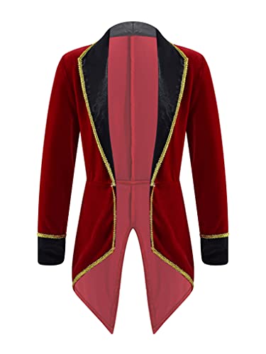 TTAO Kinder Mädchen Zirkus Ringmaster Jacke Halloween Langarm Reverskragen Frack Cosplay Party Festival Karneval Festzug Outfit Burgundy 128 von TTAO