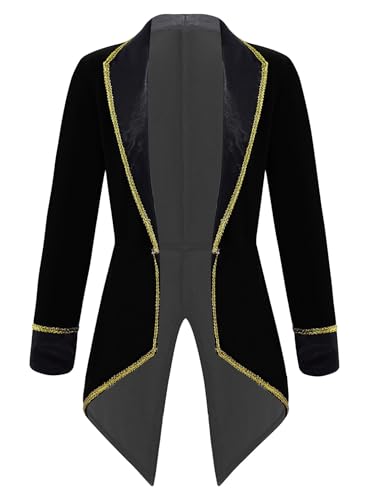 TTAO Kinder Mädchen Zirkus Ringmaster Jacke Halloween Langarm Reverskragen Frack Cosplay Party Festival Karneval Festzug Outfit Schwarz 164 TTAO Kinder Mädchen Zirkus Ringmaster Jacke Halloween Langarm Reverskragen Frack Cosplay Party Festival Karneval Festzug Outfit Schwarz 164 von TTAO