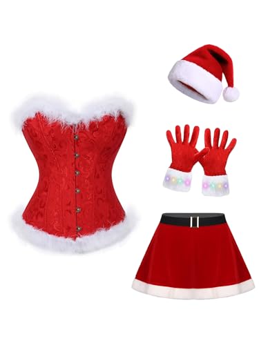TTAO Korsagen Bustiers Für Damen Weihnachtskostüm Sexy Santa Korsett Dessous Mit Rock Santa Kostüme Weihnachten Bustier Party Kostüme Kleid Rot A XXL von TTAO