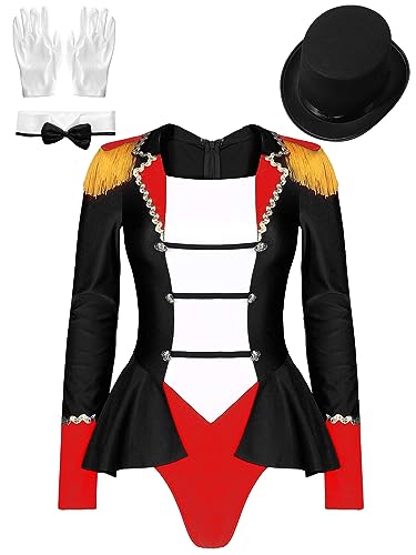 TTAO Kostüm Zirkusdirektorin Kleid für Damen Langarm/Ärmellos Body mit Quasten Minikleid für Karneval Party Cosplay Verkleidung Faschingskostüm Schwarz H 3XL von TTAO