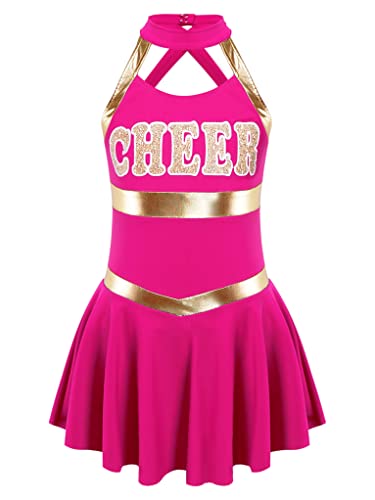 TTAO Mädchen Cheer leader Kostüm Cheerleading Uniform Karneval Fasching Party Halloween Kostüm Kleid Hot Pink 170-176 von TTAO