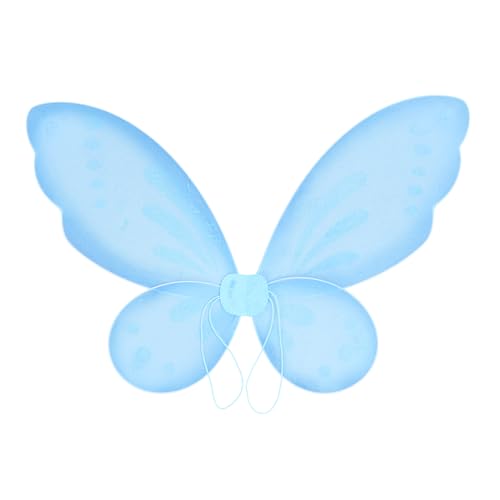 TTAO Mädchen Damen Glänzend Schmetterling Flügel Feenflügel mit Trägern Waldfee Lebendig Gemüstert Flügeln für Geburtstag Fotoshooting Blau A One Size von TTAO