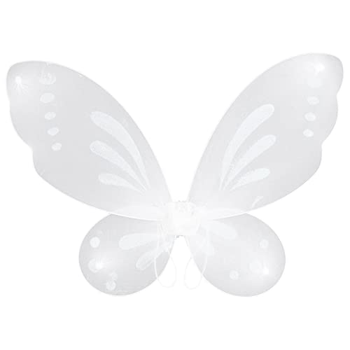 TTAO Mädchen Damen Glänzend Schmetterling Flügel Feenflügel mit Trägern Waldfee Lebendig Gemüstert Flügeln für Geburtstag Fotoshooting Weiß A One Size von TTAO
