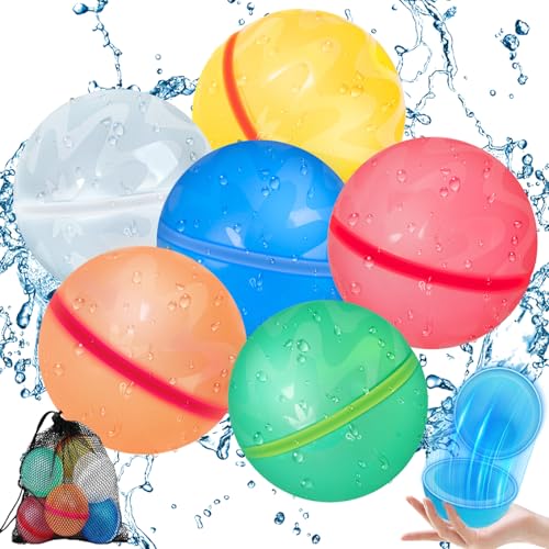 6 Stück Wasserbomben Wiederverwendbar, Selbstschließende Wasserbomben mit Mesh Tasche, Wasserbomben Set Splash Bälle, Geeignet für Kinder, Erwachsene, Strand, Poolparty 6 Stück Wasserbomben Wiederverwendbar, Selbstschließende Wasserbomben mit Mesh Tasche, Wasserbomben Set Splash Bälle, Geeignet für Kinder, Erwachsene, Strand, Poolparty von TTAWIFT