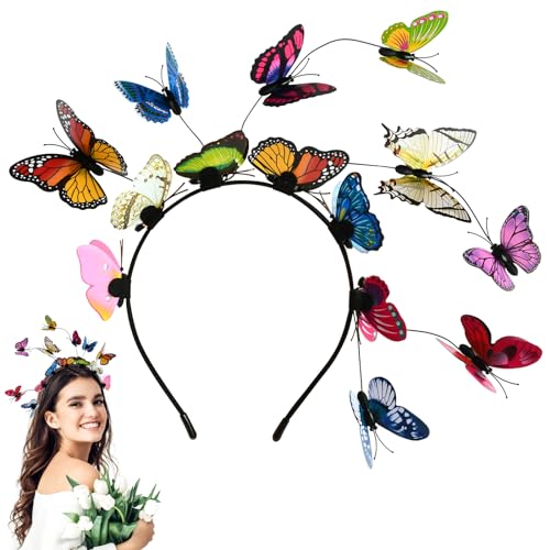 Schmetterling Haarreif, Schmetterlings-Fascinator Stirnbänder, Schmetterling Kopfschmuck, Haarreifen Schmetterling, für Schmetterlingsrollenspiel, Hochzeit, Schießrequisiten (Mehrfarbig) von TTDCQQID