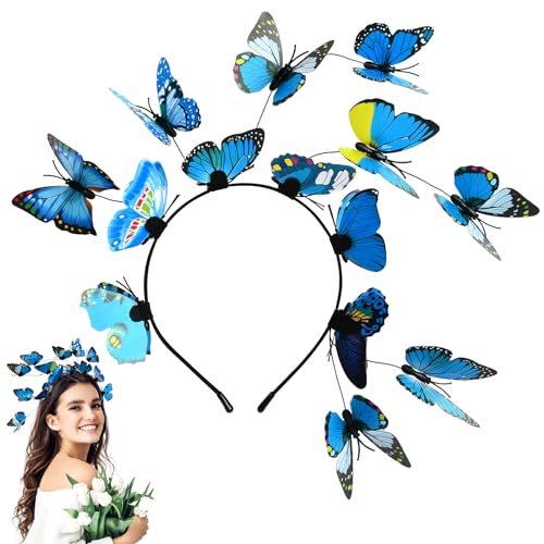 TTDCQQID Schmetterling Haarreif, Schmetterlings-Fascinator Stirnbänder, Schmetterling Kopfschmuck, Haarreifen Schmetterling, für Schmetterlingsrollenspiel, Hochzeit, Schießrequisiten (Blau) von TTDCQQID