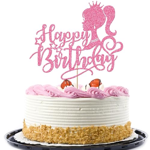 Tortendeko Mädchen, Tortendeko Rosa, Kuchendeko Geburtstag Mädchen, Happy Birthday Kuchen Deko, Cake Topper Geburtstag, Kuchen Dekorationen, Partydekorationen für Mädchen und Frauen (B) von TTDCQQID