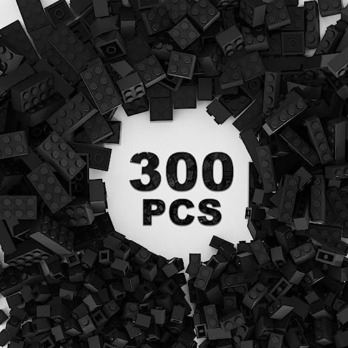 TTEHGB TOY 300 Klassische Steine, Schwarze lose Steine, kompatibel mit Lego-Teilen und Teilen, kreatives Ziegelspielzeug für Jungen und Mädchen (schwarz 300 Teile), (M0653-25) von TTEHGB TOY