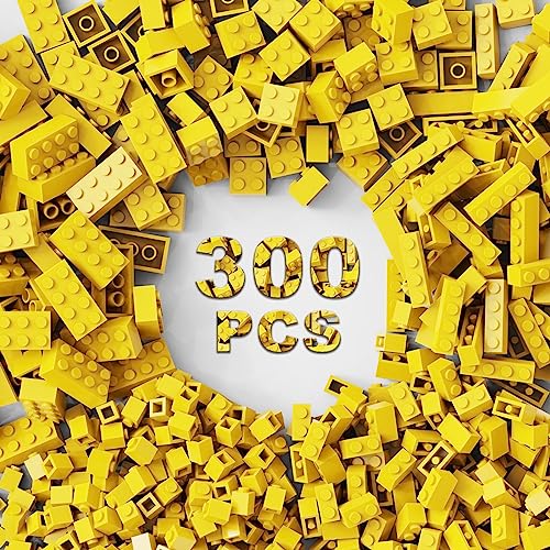 TTEHGB TOY 300 Klassische Steine, gelbe lose Steine, kompatibel mit Lego Teilen und Komponenten, kreatives Steinspielzeug für Jungen und Mädchen (gelb 300 Stück) von TTEHGB TOY