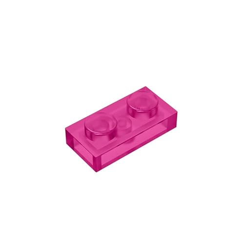 Klassische Bauplatte 1x2, 200 Stück Großplatten, kompatibel mit Lego-Teilen und -Teilen 3023, kreatives Spielset kompatibel mit Allen großen Ziegelmarken (Farbe: Transparentes Dunkelrosa) von TTEHGB TOY